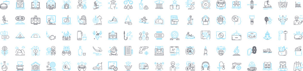 Remote work travel vector line icons set. Remote, Work, Travel, Remote-Work, Work-Travel, Telecommuting, Virtual illustration outline concept symbols and signs