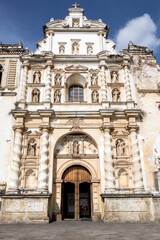 Architectural detail of San Francisco el Grande church in Antigua Guatemala, former capital of Guatemala from 1543 to 1773, a city that has retained its colonial architectural features to this day