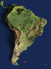 3d illustration of a highly detailed map of South America. Elements of this image furnished by NASA.