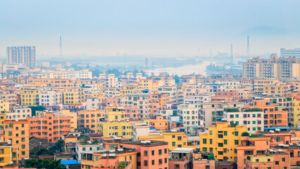 Day time misty cityscape of Zhuhai, China.