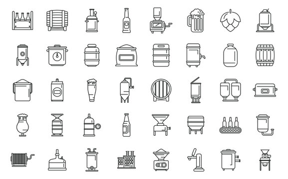 Brewery icons set outline vector. Beer alcohol. Bar can
