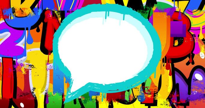 White Graffiti Speech Bubble on colorful background. Abstract modern street art decoration performed in urban painting style.