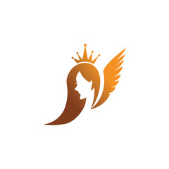 beauty crown angel logo template luxury abstract wing illustration design