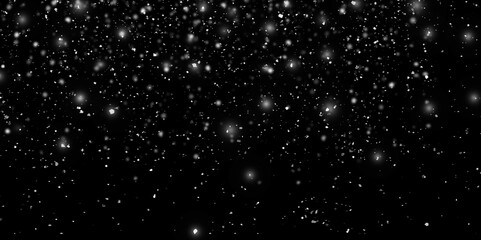 Real snow background black abstract texture, snowflakes falling in the sky, overlay on any object
