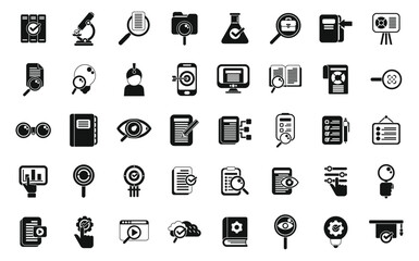 Fototapeta premium Case study icons set simple vector. Study platform. Study tutorial