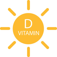 Vitamin D text with sun icon beauty, pharmacy, nutrition skin care concept for graphic design, logo, website, social media, mobile app, UI illustration