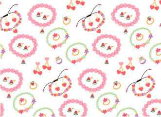 Seamless pattern of children's jewelry. Rings, earrings and bracelet for girls.