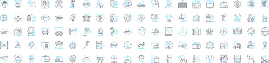 Obraz na płótnie Canvas Virtual reality vector line icons set. Virtual, Reality, VR, Lucid, Dreaming, Augmented, Simulation illustration outline concept symbols and signs