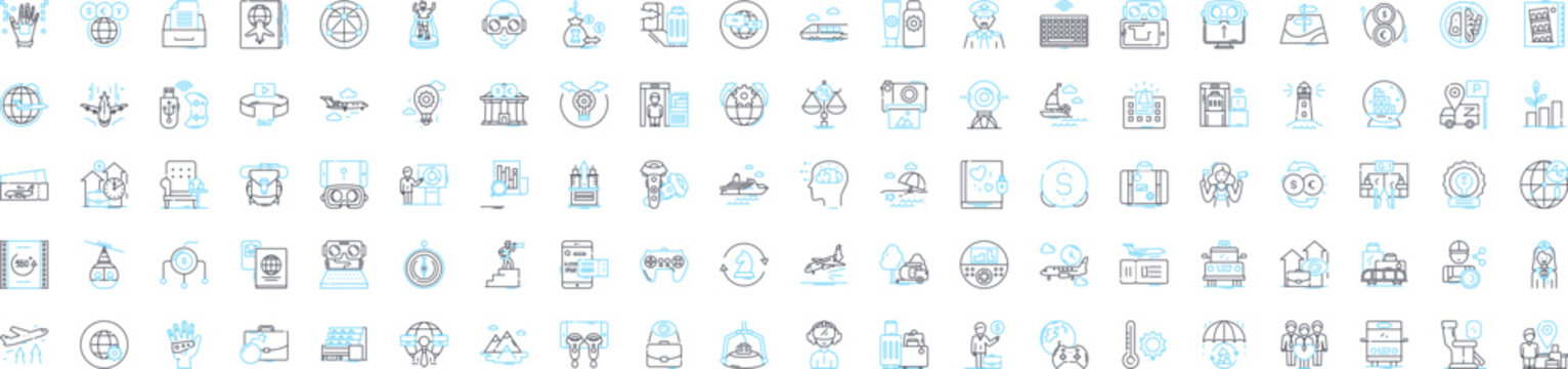 Virtual reality vector line icons set. Virtual, Reality, VR, Lucid, Dreaming, Augmented, Simulation illustration outline concept symbols and signs