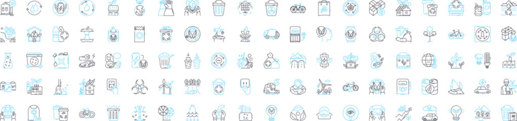 Ecology technologies vector line icons set. Ecosphere, Biosphere, Ecosystem, Conservation, Sustainable, Recycling, Renewables illustration outline concept symbols and signs