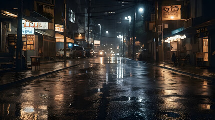 a rainy city at night