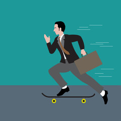 Fototapeta na wymiar Young businessman riding on a skateboard.