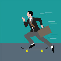 Fototapeta na wymiar Young businessman riding on a skateboard.