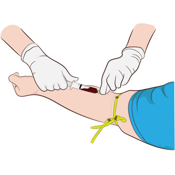 graphics drawing image a doctor using a needle to withdraw blood from an investigator To check the body