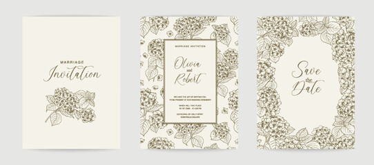 Wedding invitation. Hydrangeas illustration. hand-drawn frame.