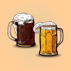 two glasses of different colored beer