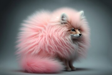 Fototapeta na wymiar Pink fluffy fox dog with a fluffy tail created with Generative AI technology