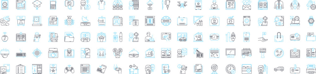 Fototapeta na wymiar Office devices vector line icons set. Printers, Copiers, Computers, Monitors, Scanners, Faxes, Phones illustration outline concept symbols and signs