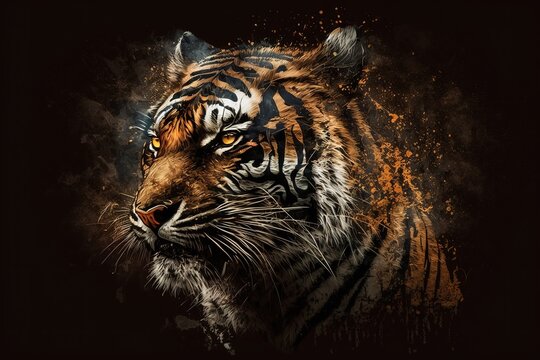 Angry tiger, Sumatran tiger( Panthera tigris sumatrae) beautiful animal and his portrait