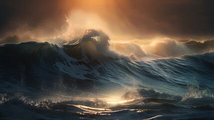 sunset over the sea wave