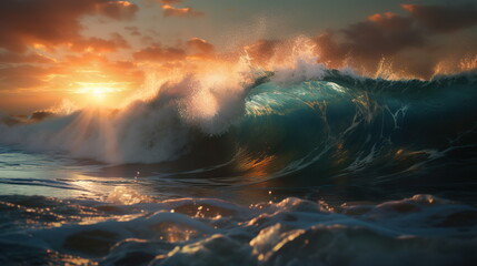 sunset over the sea wave