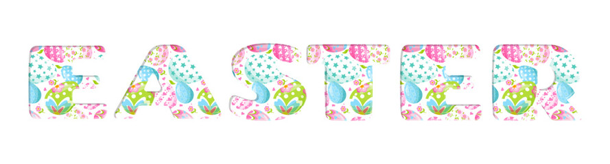 Happy easter. Easter lettering with Easter eggs for greeting card, invitation template.