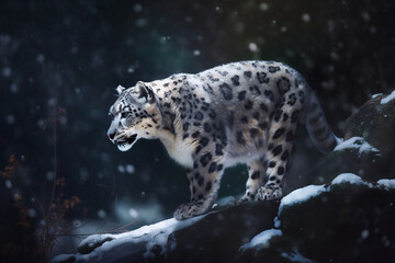 Snow leopard sneaking in mountains
