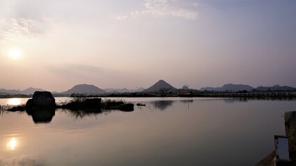 Beautiful scenic viewpoint at Gudibande Kere Viewpoint during sunset