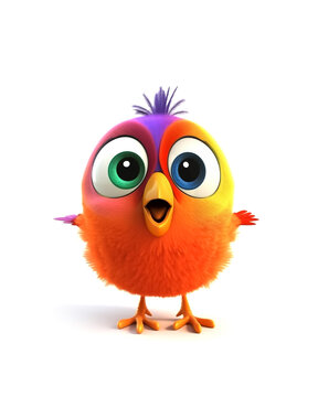 Illustration of cute little 3d cartoon bird , AI-generated image.