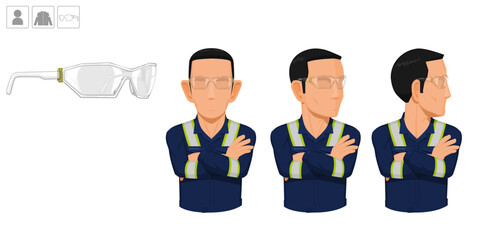 worker with glasses on white background
