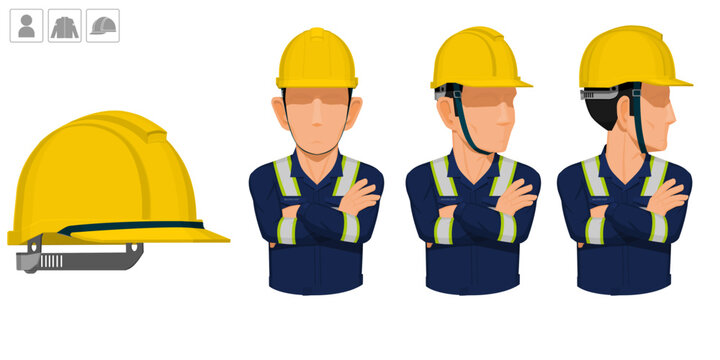 worker with helmet on white background