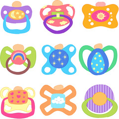Fototapeta premium pacifier baby set cartoon vector illustration