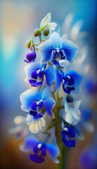 Fototapeta na wymiar Fresh spring blue orchid blooming with blur background