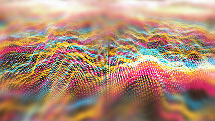Futuristic abstract line red yellow aqua element balls waveform oscillation, visualization wave...
