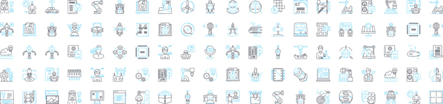 3d modeling vector line icons set. 3D, Modelling, Modeling, Designs, Rendering, Animation, Shapes illustration outline concept symbols and signs