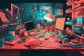 a product designer's workspace. digital art illustration