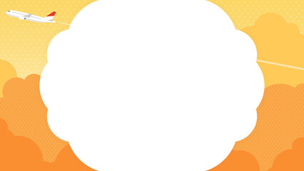 夕焼け空の上を飛ぶ飛行機　フレーム・背景素材（横向き16:9）