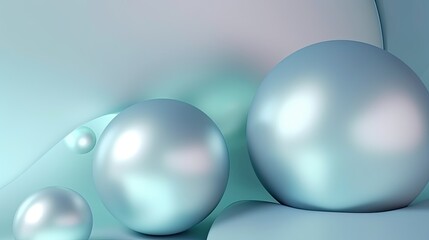 Fresh pearlescent blue gradient background with spheres, generative ai composite.