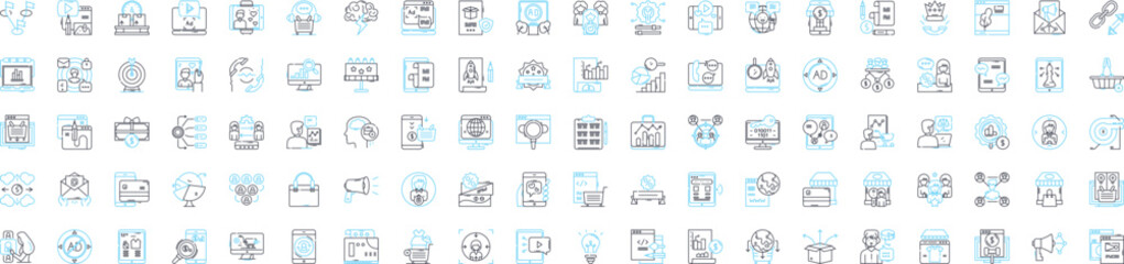 Internet marketing agency vector line icons set. Internet, marketing, agency, SEO, Social, Media, PPC illustration outline concept symbols and signs