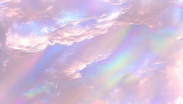Holographic sun rays amongst clouds, generative ai composite.