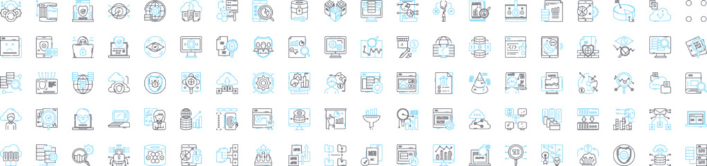 Big data analysis vector line icons set. Analytics, Mining, Storage, Patterns, Visualization, Machine-learning, Clustering illustration outline concept symbols and signs