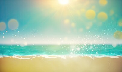 Fototapeta na wymiar Bright summer beach background with sun, waves and sand, generative ai composite.