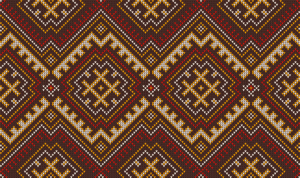 Aztec peruvian mexican knit pattern, Native American ethnic ornament. Sweater textile pattern, indian clothing geometric ornament. Clothing embroidery, fabric or Aztec wool carpet knitted backdrop