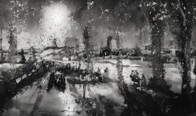 Fototapeta premium Black and White art, painting, Generative AI
