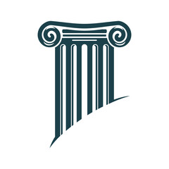 Ancient Greek column and pillar symbol. Legal, attorney, law office icon. Courthouse, business company or history museum vector emblem or symbol with Rome pillar, Corinthian column or Greek pedestal