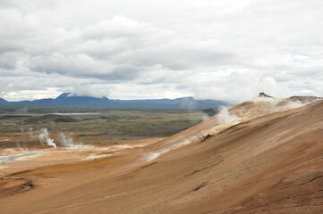 Beautiful view of the Hot springs in Hverir, Iceland
