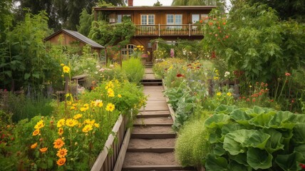 Fototapeta premium Beautiful garden with blooming flowers