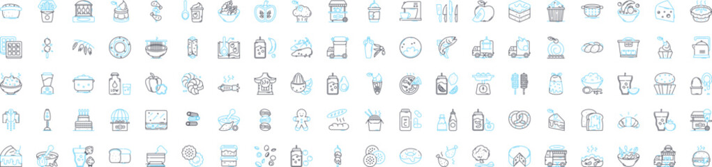 Breakfast vector line icons set. Eggs, Toast, Oatmeal, Pancakes, Cereal, Bacon, Sausage illustration outline concept symbols and signs