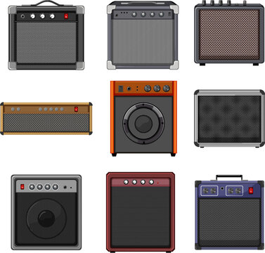 guitar amplifier set cartoon vector illustration