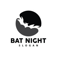 Bat Logo, Hanging Bat Animal Vector, Hallowen Night Animal Icon Design